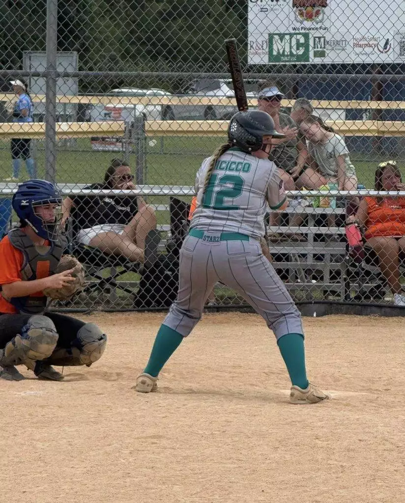 Abby at bat on August 23, 2025 in Clayton, NC.