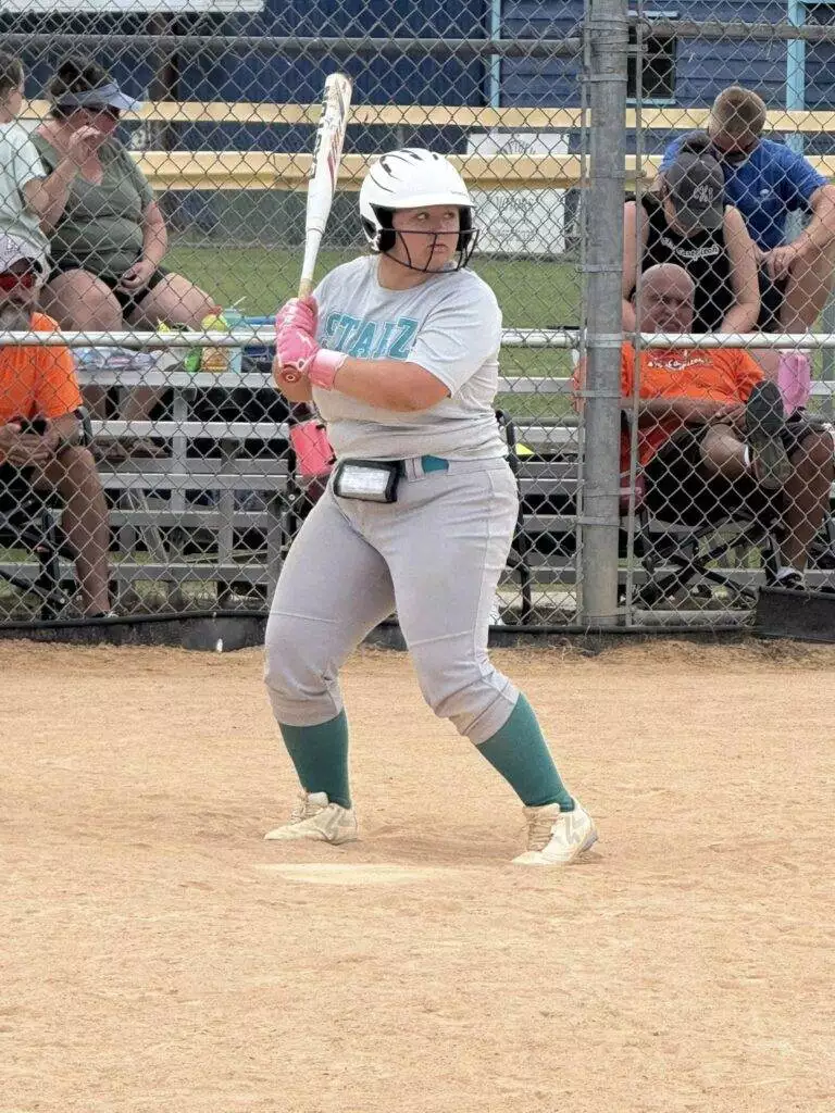 Bella at bat on August 23, 2025 in Clayton, NC.