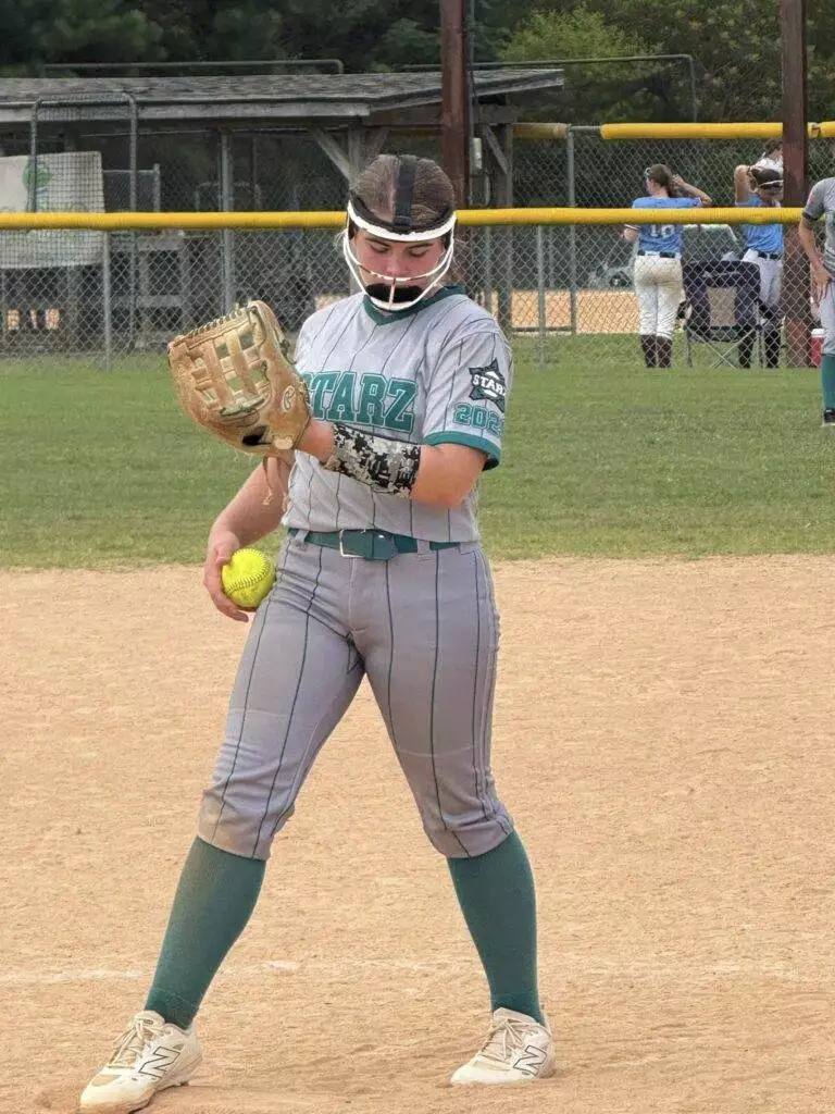Breelyn pitching on August 23, 2025 in Clayton, NC.
