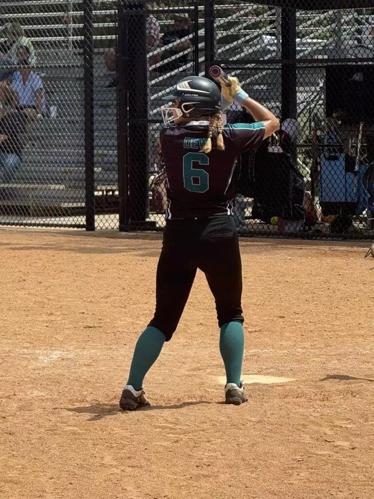 Abigail at bat at Tier One Edge Showcase tournament - August 9-10, 2025 in Raleigh, NC
