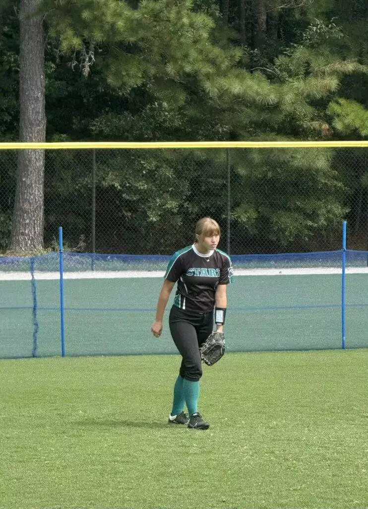 Abigail in outfield at Tier One Edge Showcase tournament - August 9-10, 2025 in Raleigh, NC