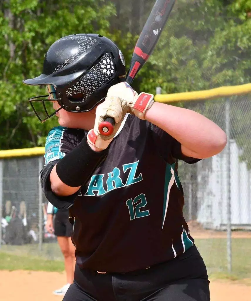 Abby at bat in Fayetteville - April 26, 2025
