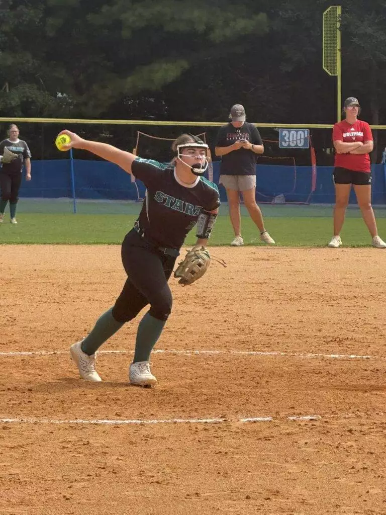 Breelyn pitching at Tier One Edge Showcase tournament - August 9-10, 2025 in Raleigh, NC