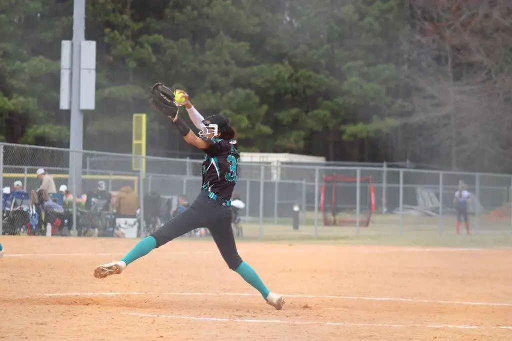 Emilia pitching in Cary on March 15, 2025