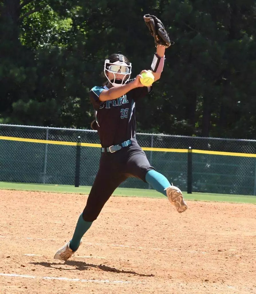 Emilia pitching in Clayton on June 21, 2025