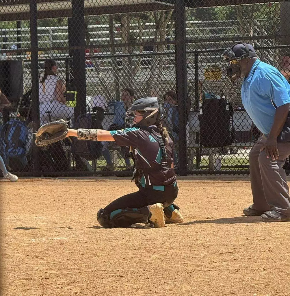 Haley catching at Tier One Edge Showcase tournament - August 9-10, 2025 in Raleigh, NC