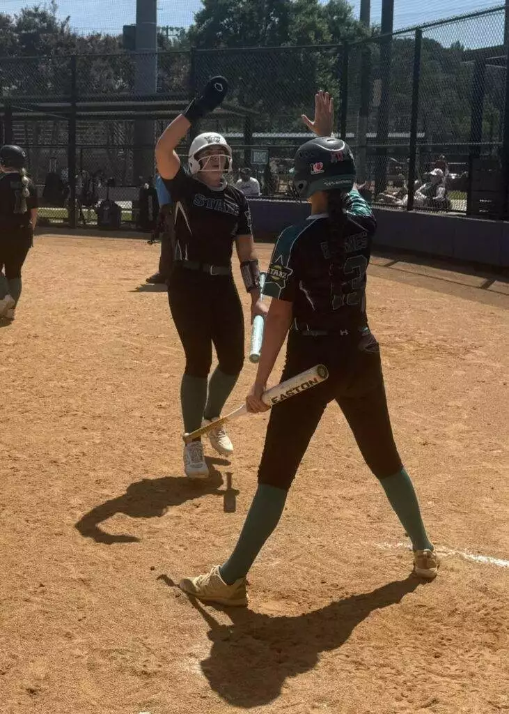 High fives between Breelyn and Kimberlin at Tier One Edge Showcase tournament - August 9-10, 2025 in Raleigh, NC