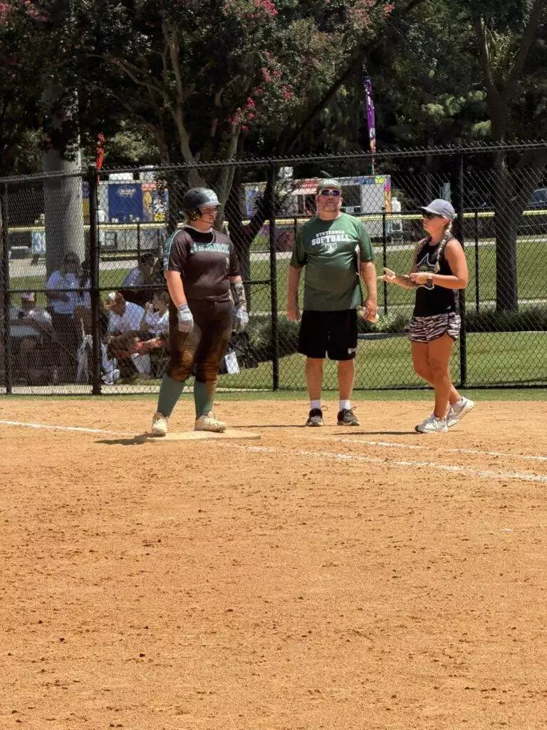 Kenley and Coach Cara with Richard Bland College coach at Tier One Edge Showcase tournament - August 9-10, 2025 in Raleigh, NC