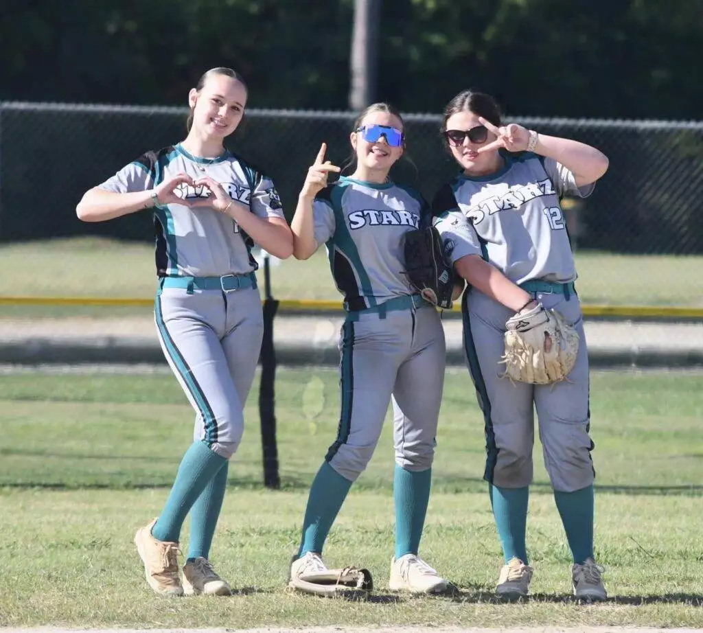 Kimberlin, Haley, and Abby in the outfield in Laurinburg - May 24, 2025
