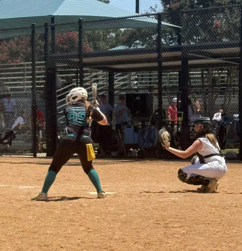 Serenity at bat at Tier One Edge Showcase tournament - August 9-10, 2025 in Raleigh, NC
