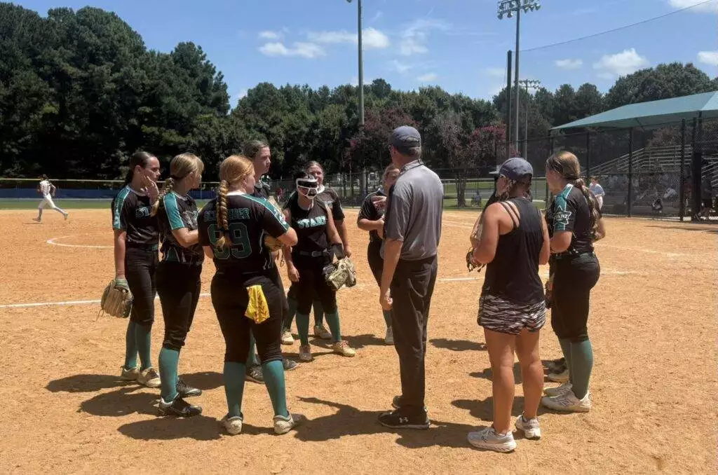 Team huddle at Tier One Edge Showcase tournament - August 9-10, 2025 in Raleigh, NC