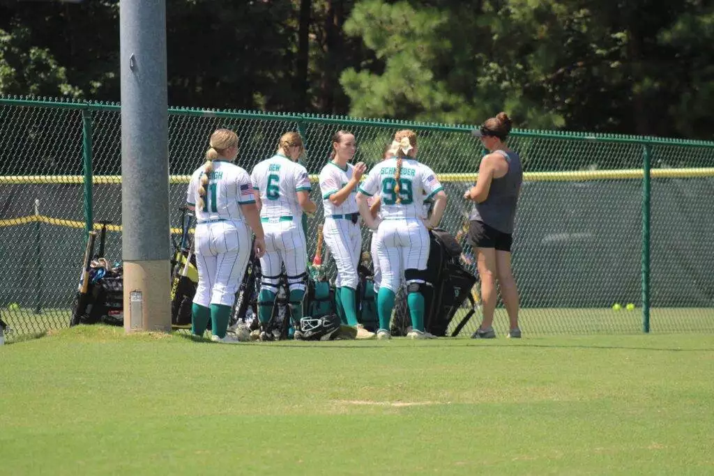 Brief team meeting for the Bladen County Starz in Apex, NC on July 19, 2025