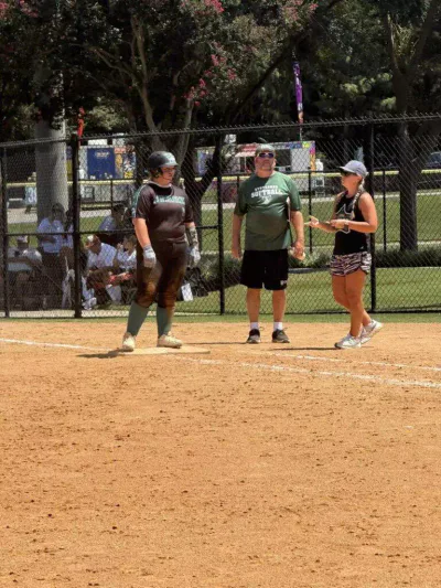 Kenley and Coach Cara with Richard Bland College coach at Tier One Edge Showcase tournament - August 9-10, 2025 in Raleigh, NC